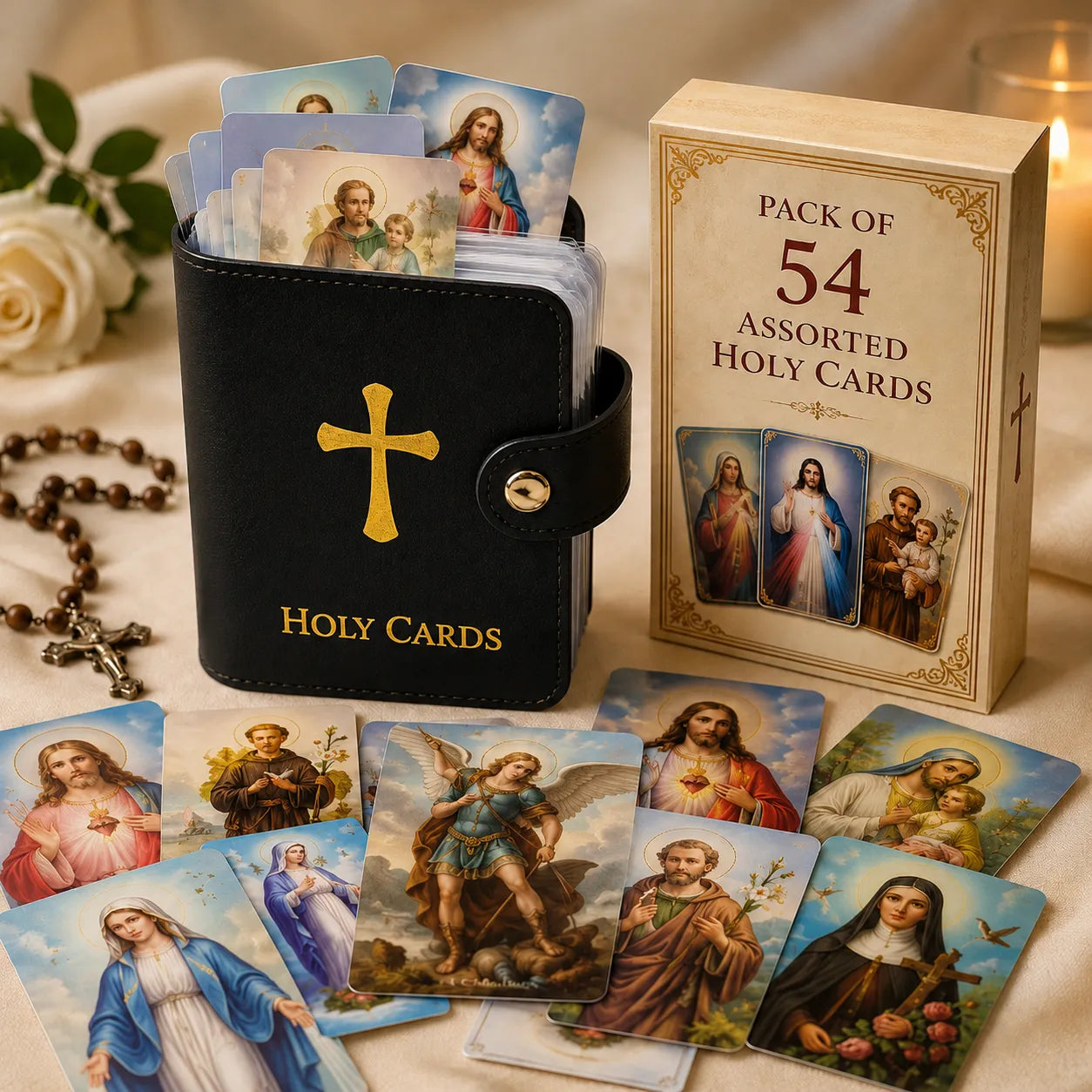 ✝️ Catholic PU+PVC Leather Holy Card Holder – Pocket Prayer Card Organizer with Snap Closure