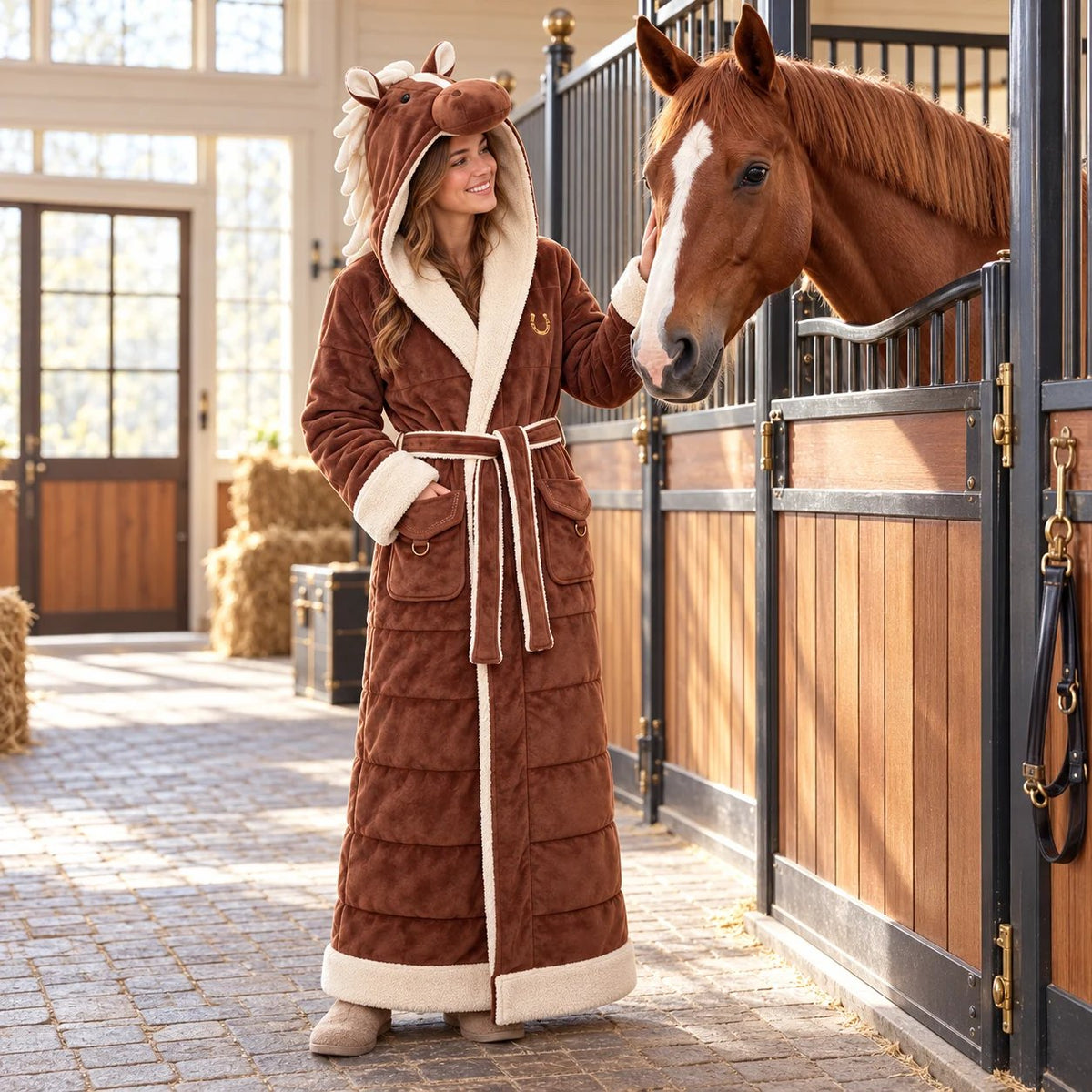 Horse Themed Full-Length Thermal Loungewear Robe