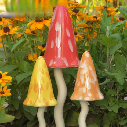 3 Pack Tinkling Toadstools Ceramic Mushrooms for Garden Decor