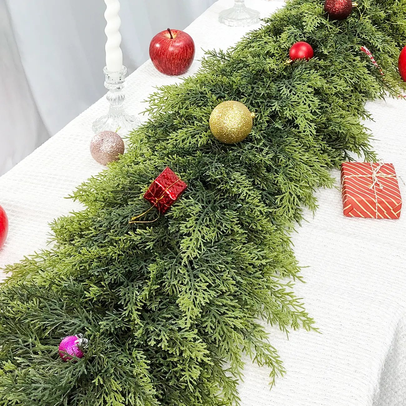 🎄9ft Real Touch Artificial Cedar Garland | Lifelike Winter Pine Greenery for Christmas Mantle, Table & Wall Decor