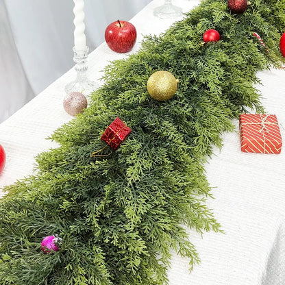 🎄9ft Real Touch Artificial Cedar Garland | Lifelike Winter Pine Greenery for Christmas Mantle, Table & Wall Decor