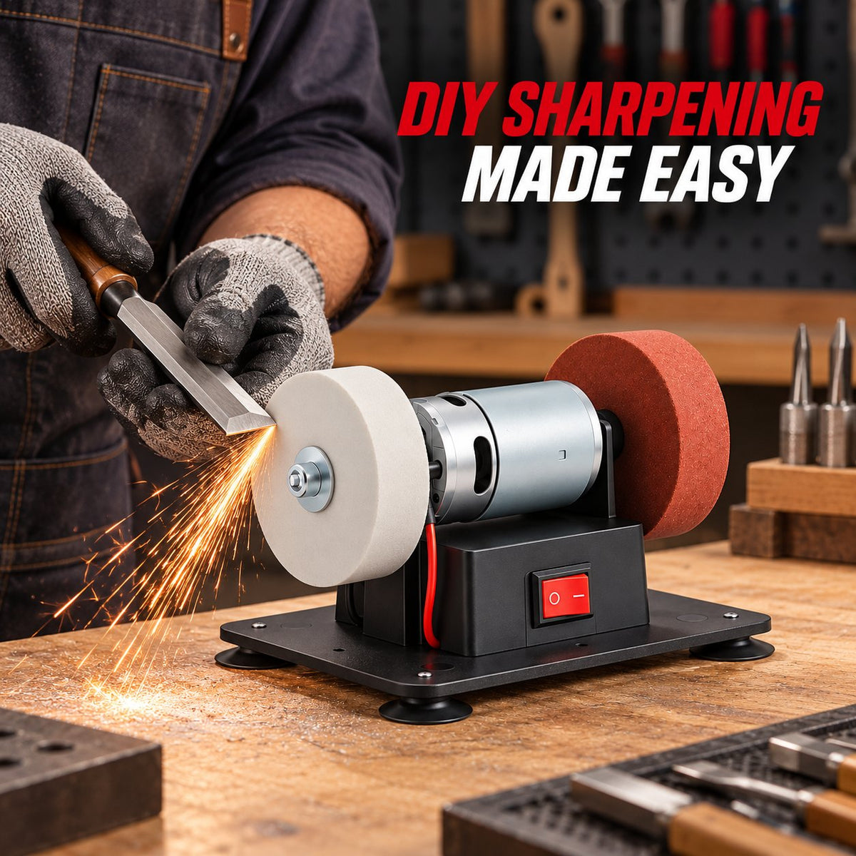 ⚙️ Compact 100W Bench Grinder with Adjustable Speed and Twin Wheels for Sharpening, Smoothing Edges and DIY Workshop Projects
