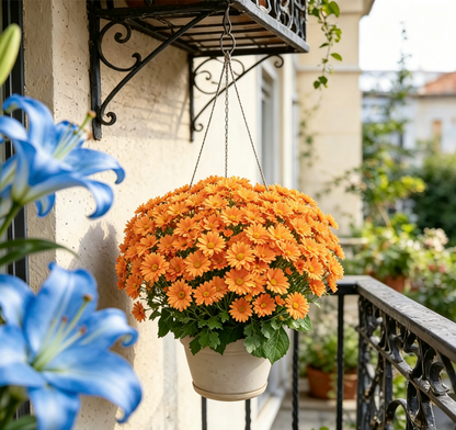 Artificial Outdoor Sunset Mums Flowers - UV resistant, Waterproof, Windproof