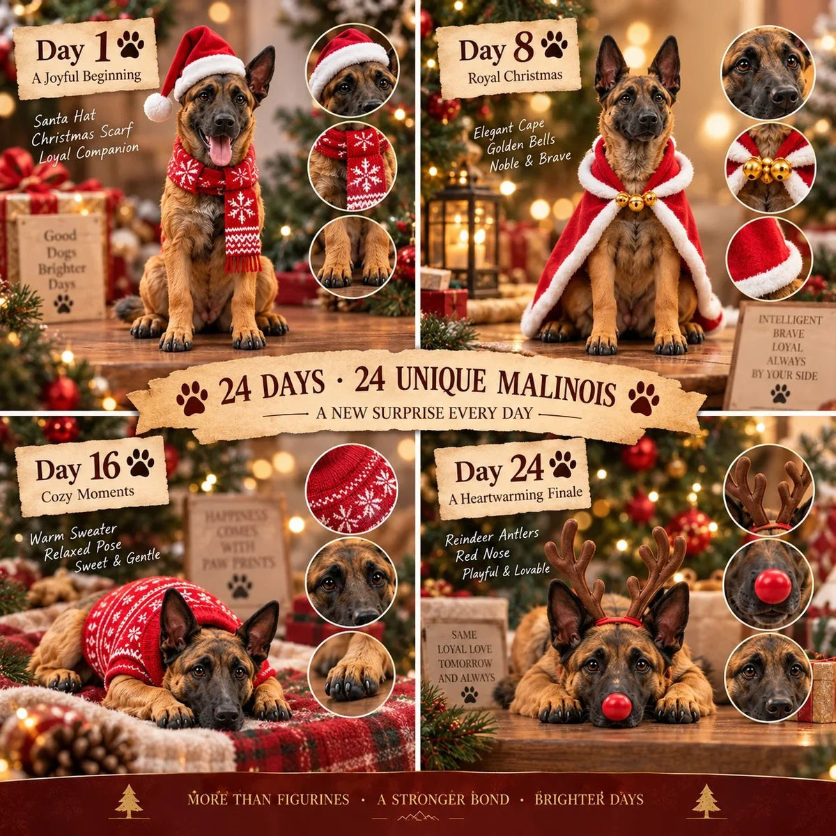 🐕🎄 Belgian Malinois Christmas Advent Calendar – 24 Unique Mini Dog Figurines