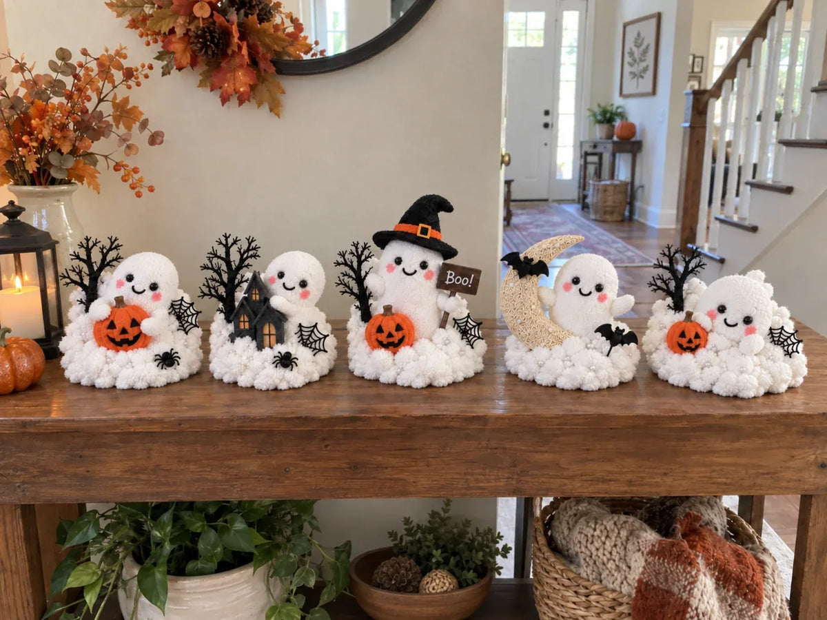 ⏳ Last Day 49% OFF – 👻 Glowing Ghost Staircase Decor | 5 Playful Halloween Characters for Railings, Mantels & Entryways 🎃