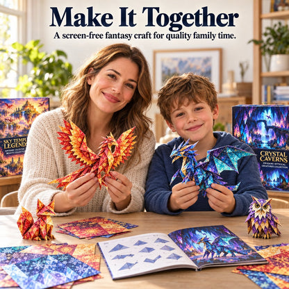 🐉 Fantasy Paper Folding Craft Kit | 4 Magical Worlds with 50 Patterned Papers & Step-by-Step Guide ✨