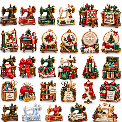 Sewing Christmas Atelier 2026 – 24-Day Countdown Collection with 24 Unique Sewing & Quilting Miniatures, Handmade Holiday Collectible Gift for Sewing Lovers