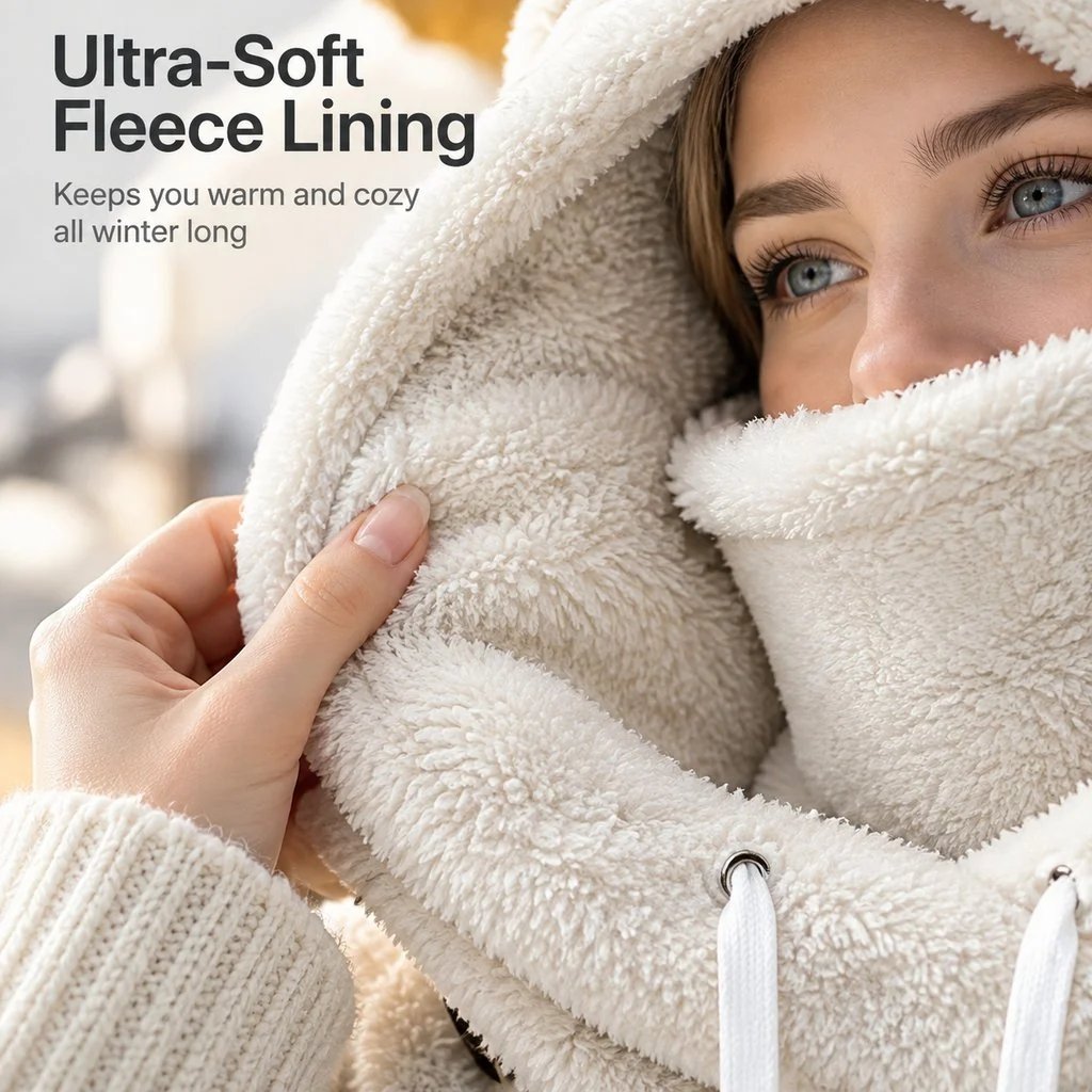 🎉2026 Women's Fleece Hooded Winter Cycling Mask and Hat for Cold Weather