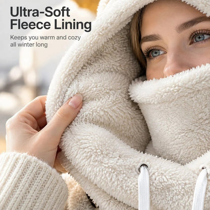🎉2026 Women's Fleece Hooded Winter Cycling Mask and Hat for Cold Weather