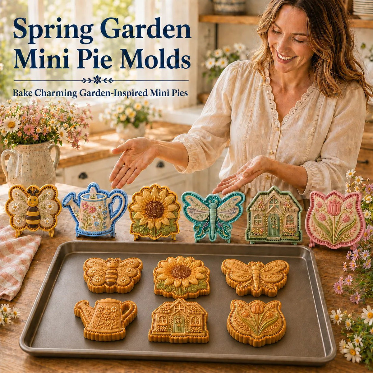 🎉⏳ Last Day 49% OFF – 🌸 8-Design Spring Garden Mini Pie Mold Collection | Reusable Embossed Molds for Shaping Detailed Bee, Butterfly, Ladybug, Sunflower, Cottage & More 🥧✨