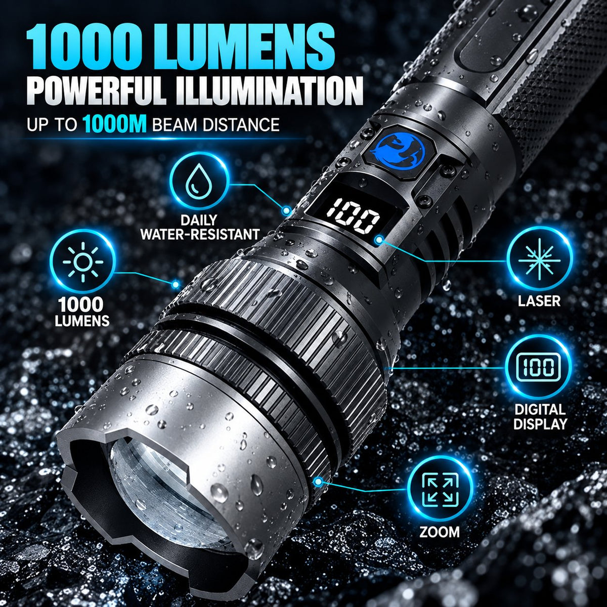 🔥 HOT SALE 50% OFF 💎 High-power flashlight: features an aluminum alloy heat-dissipating head and a telescopic zoom design for powerful, concentrated light; includes a digital battery level display.