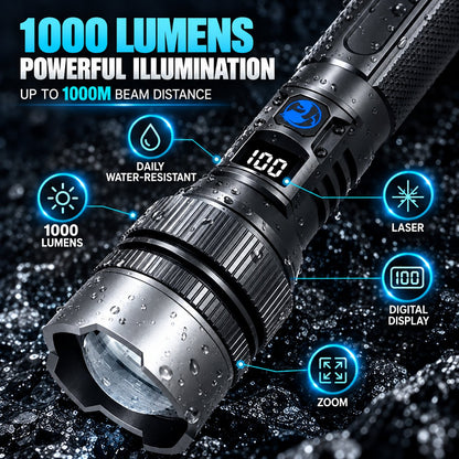 🔥 HOT SALE 50% OFF 💎 High-power flashlight: features an aluminum alloy heat-dissipating head and a telescopic zoom design for powerful, concentrated light; includes a digital battery level display.