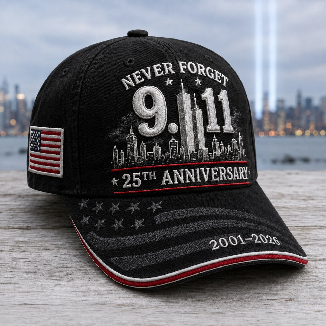 🔥🎁9/11 Never Forget 25th Anniversary Embroidered Cap – Unisex Patriotic Memorial Hat🧢