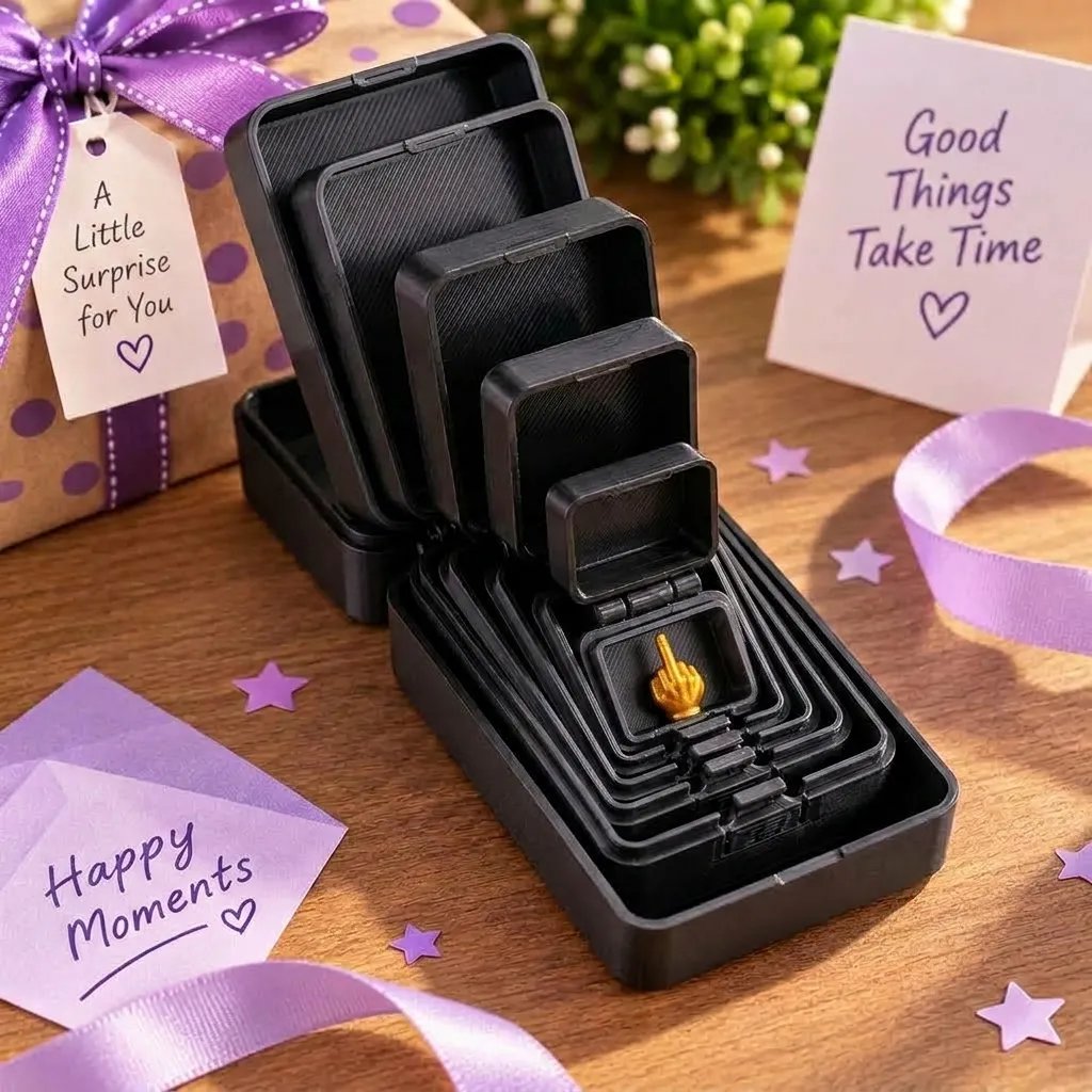 💯🎁 6-Layer Nesting Prank Gift Box | Pick Your Surprise: Middle Finger, Spider or Number 67