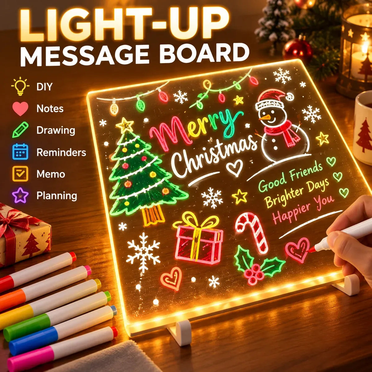 ✨ Reusable Acrylic LED Message Board – Light-Up Writing & Drawing Display