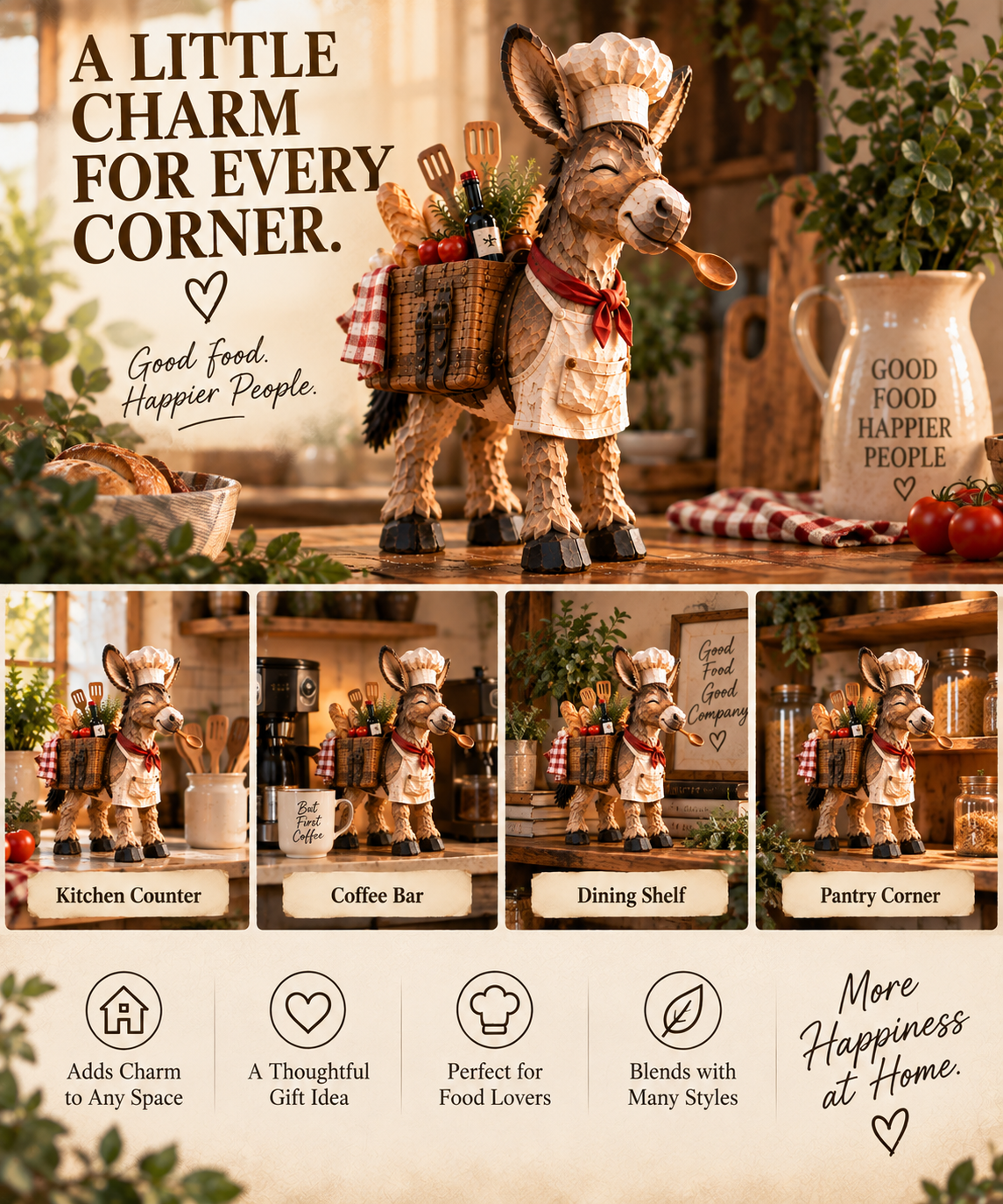 The Stubborn Little Chef — Carved Kitchen Donkey Figurine
