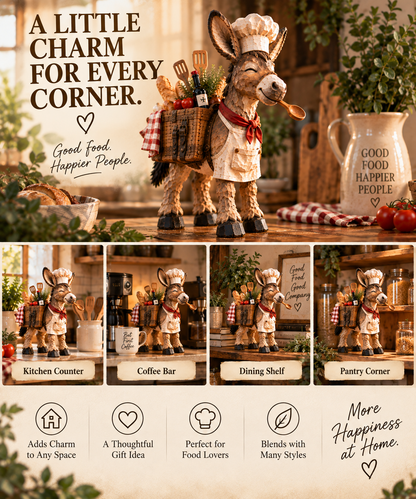 The Stubborn Little Chef — Carved Kitchen Donkey Figurine