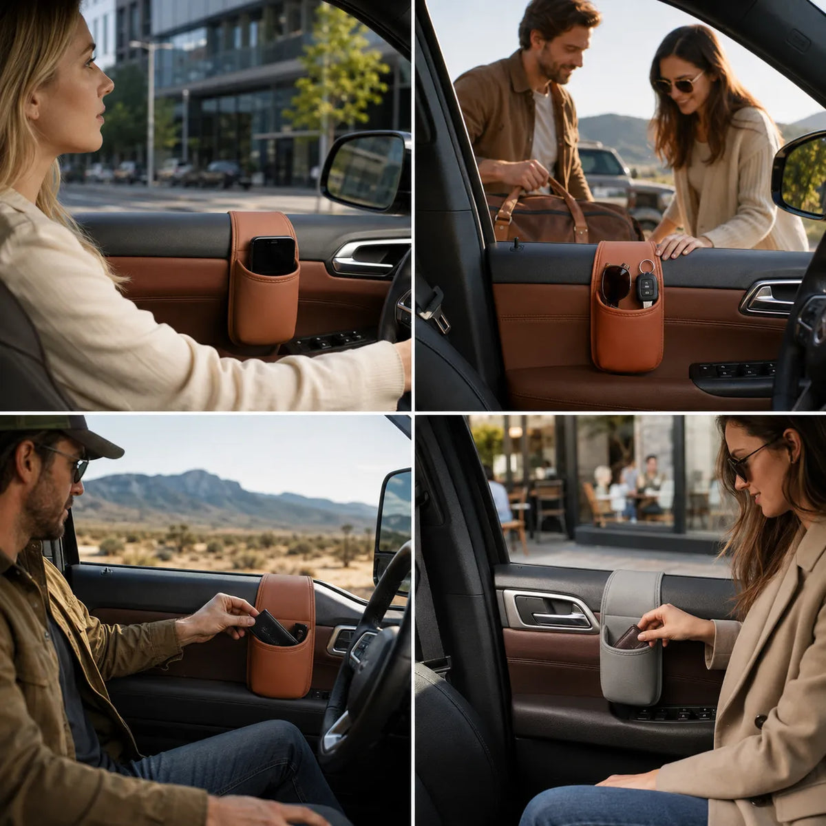 Multifunctional Leather Car Door Storage Pocket