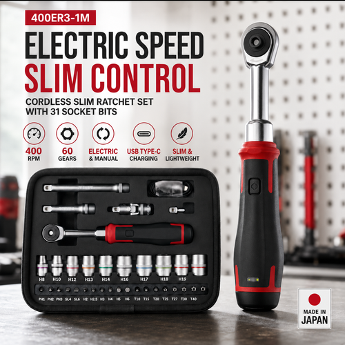Cordless Electric Slim Ratchet Set | 400 RPM 31-Bit Tool Kit