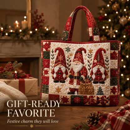 🎄 Quilted Christmas Shoulder Tote Bag – Festive Holiday Shopping Bag 🎁