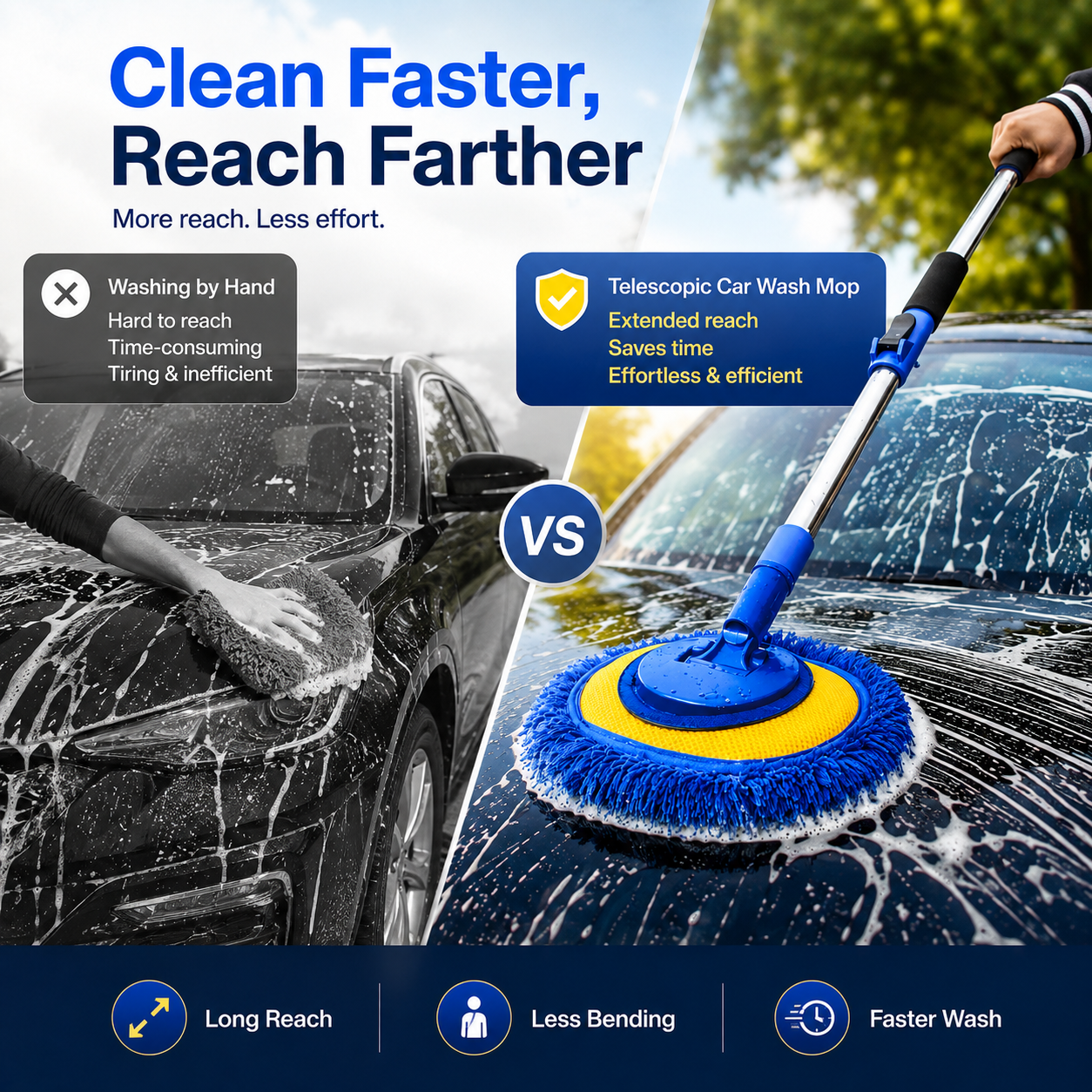 🎉⏳Time-Limited Special⏰Durable Aluminum Long Handle Telescopic Car Wash Mop – Soft Microfiber, Scratch-Free & Adjustable Length ✨