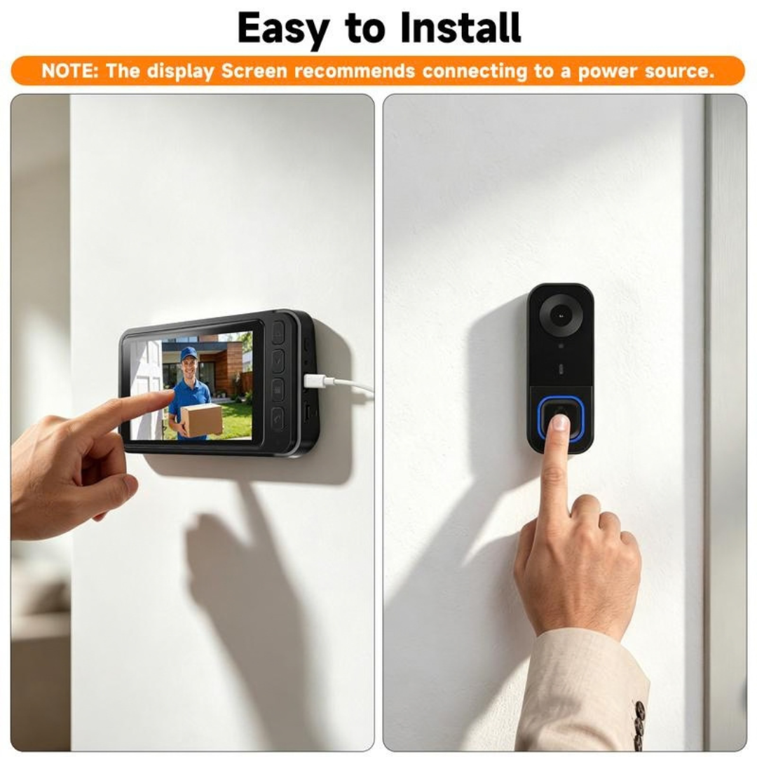 🔔1080P Video Doorbell with 4.3″ Indoor Monitor— No App or Home Wi-Fi