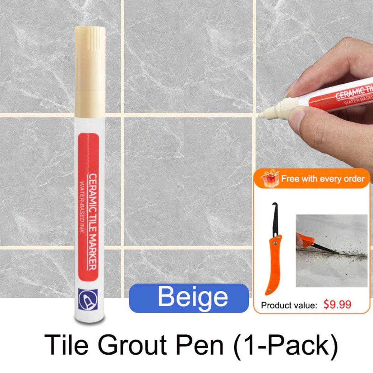Anti-Mold Waterproof Tile Grout Repair Pen – Quick-Dry Grout Color Restorer