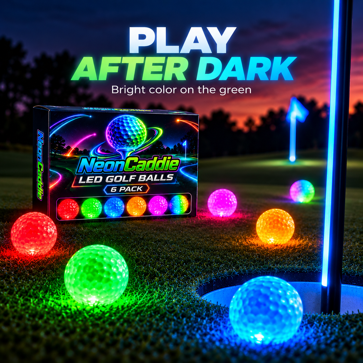 ⛳✨ LED Light-Up Golf Balls – 6-Pack for Night Golf & Evening Play