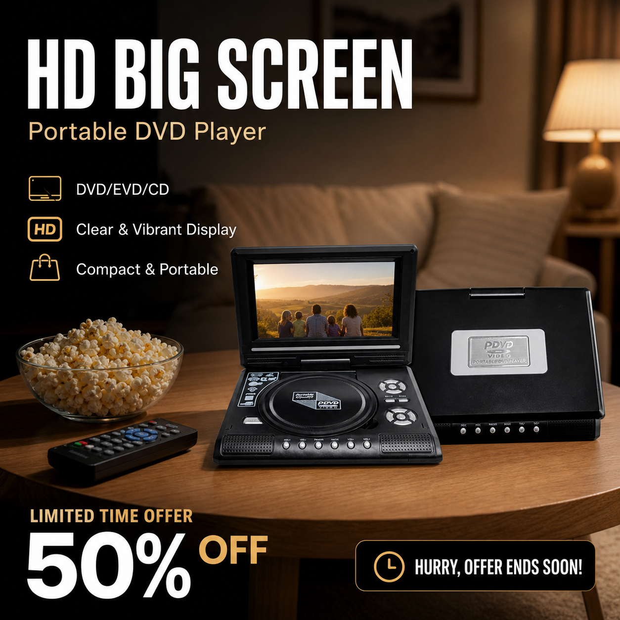 📺 Portable DVD/EVD Player – 7.8in Rechargeable Screen for Travel