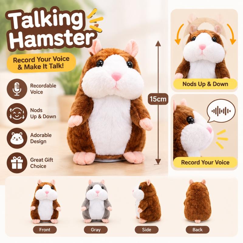 🐹🎁50% OFF NOW! Talking Hamster Plush Toy – Repeats What You Say, Auto Head Shaking Interactive Stuffed Animal, Hilarious Educational Toy for Kids & Party Fun