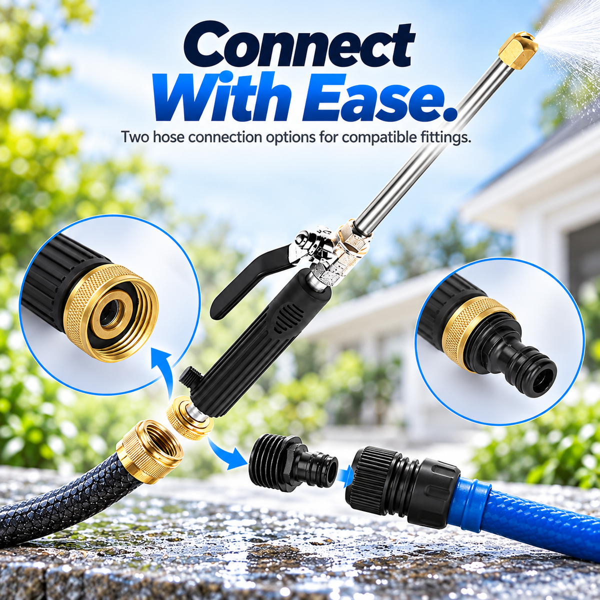 💧 High-Pressure Long-Reach Garden Hose Spray Wand with Jet & Fan Tips 🌿
