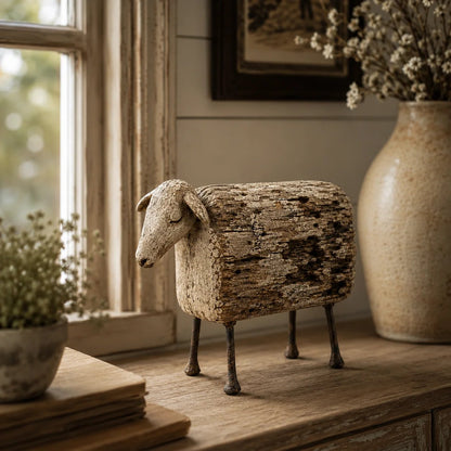 Vintage Distressed Sheep  Sculpture