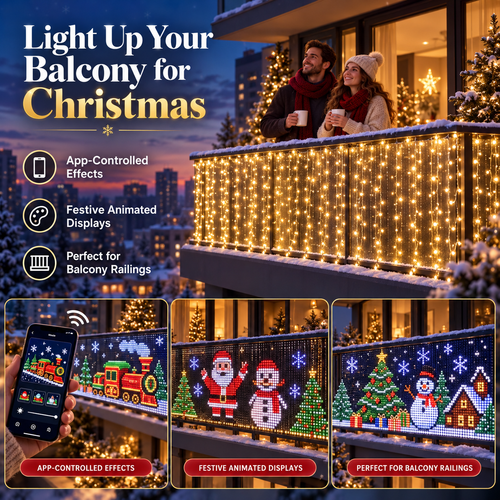 🎄 Smart RGB Pixel Curtain Lights – App-Controlled Animated Holiday Display for Balcony & Window Decor-3m*3m