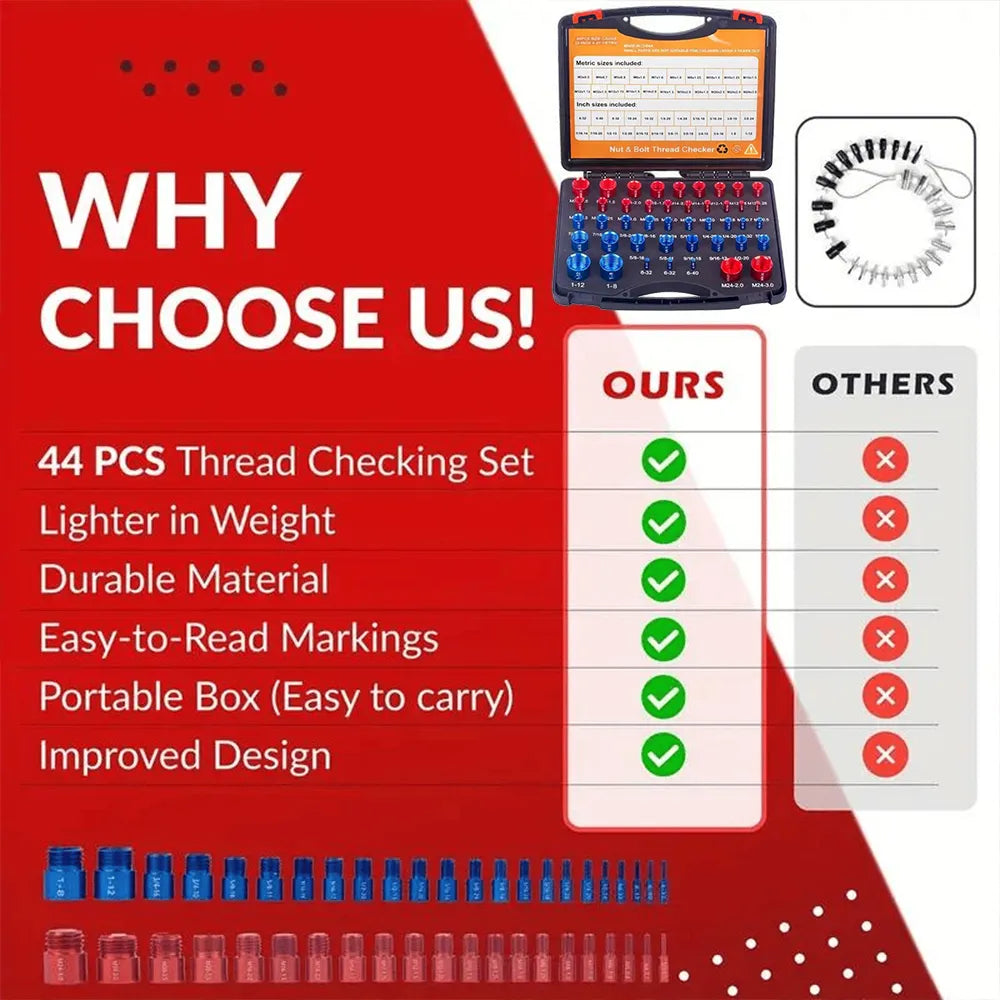 🔥44Pcs Alloy Nut and Bolt Thread Inspector Charge🔩