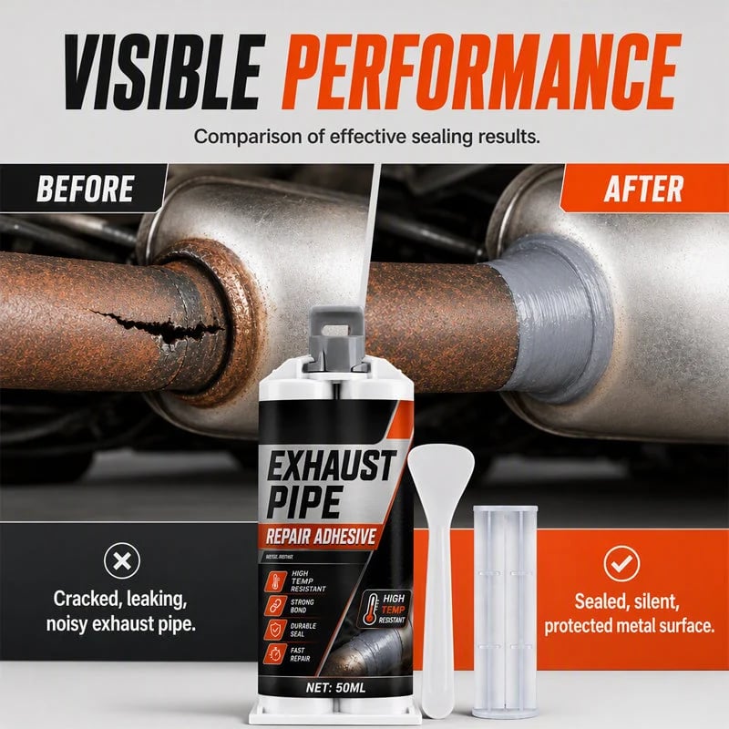 High Temp Exhaust Pipe Repair Glue – Permanent bond for iron & steel, withstands extreme heat & vibration. Fix exhaust leaks yourself – save on costly garage repairs! 🚗✅