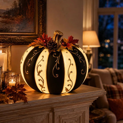 🎉Lighted Black & Ivory Pumpkin Decor with Remote