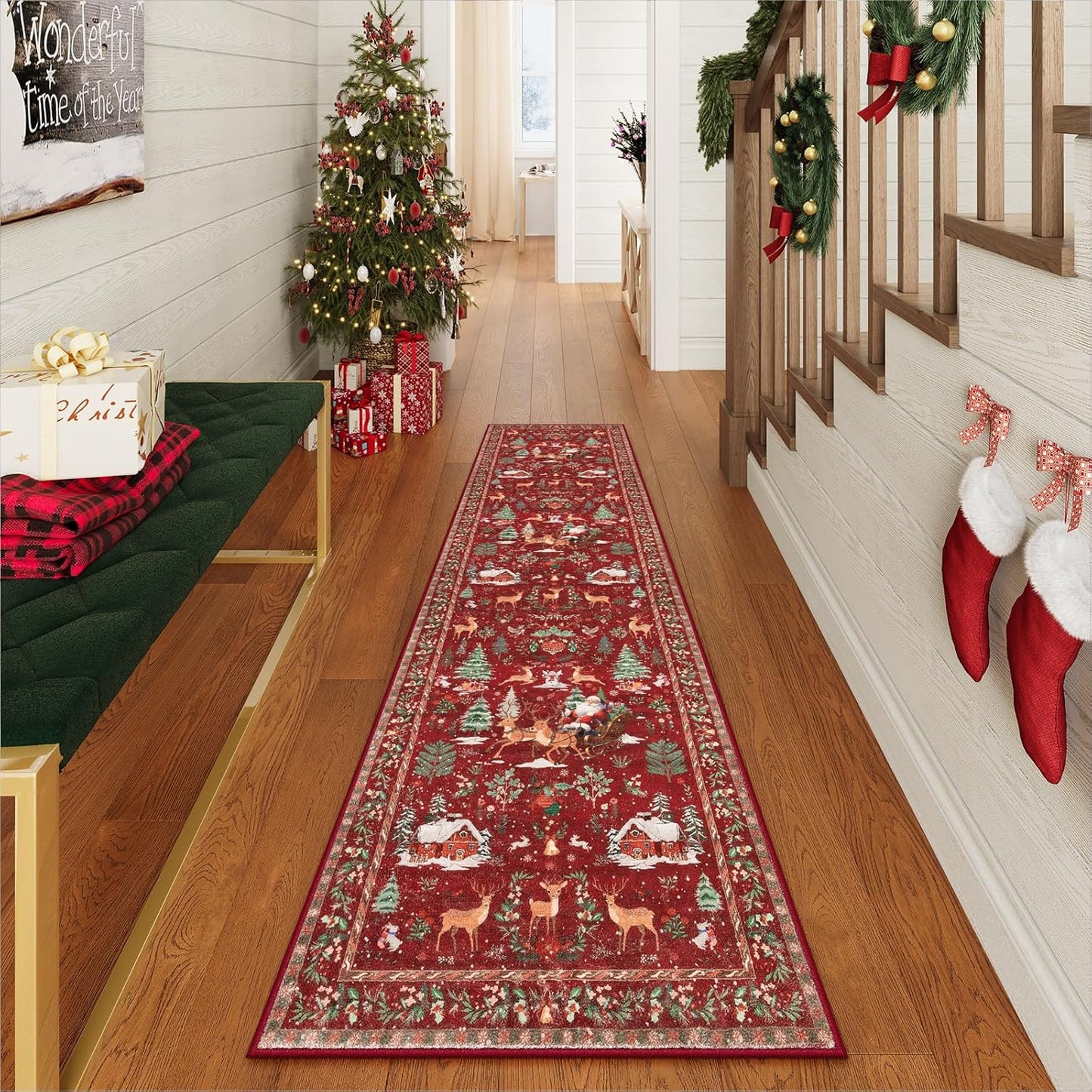 Soft Christmas Tree Santa Claus Carpet Runner