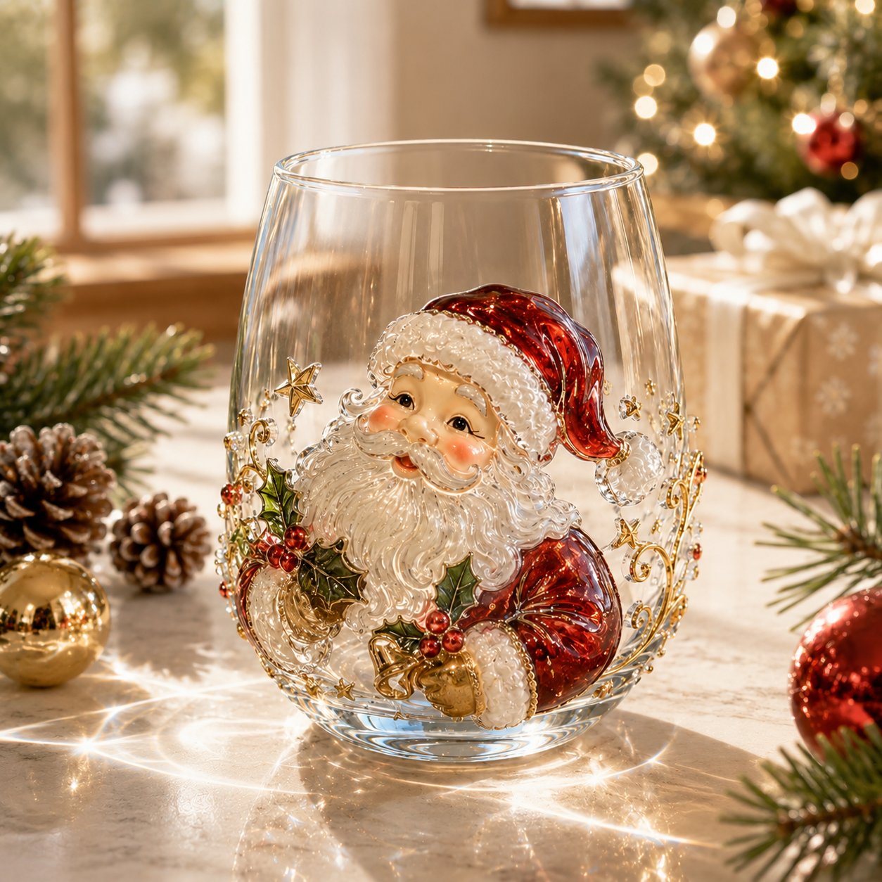 🎅Christmas Early Bird Sale🎄Christmas Glass Art Cup | Luxury Raised Holiday Glassware for Drinks, Decor & Christmas Gifts 🎁