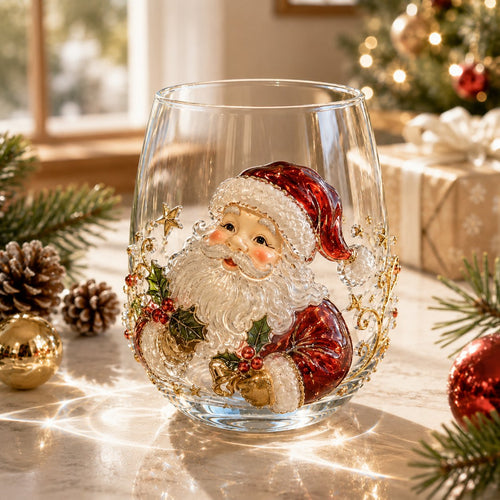🎅Christmas Early Bird Sale🎄Christmas Glass Art Cup | Luxury Raised Holiday Glassware for Drinks, Decor & Christmas Gifts 🎁
