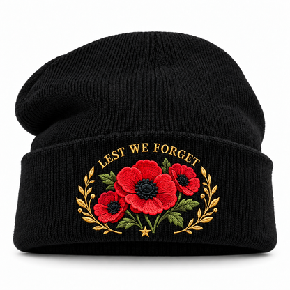 'Lest We Forget' Poppy Embroidered Beanie