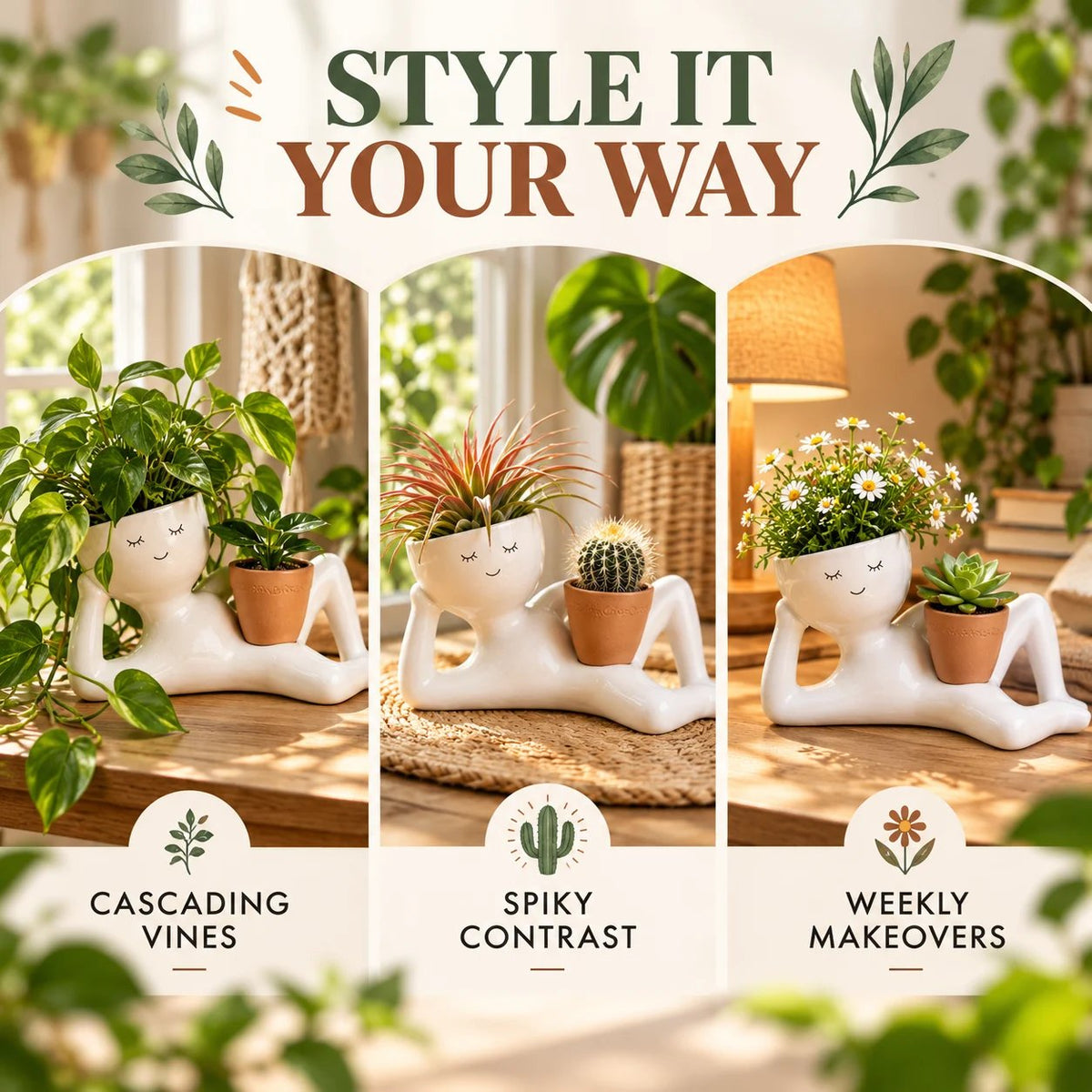 😴 The Lazy Lounger Ceramic Planter | The Desk Buddy Your Plants Deserve 🌿