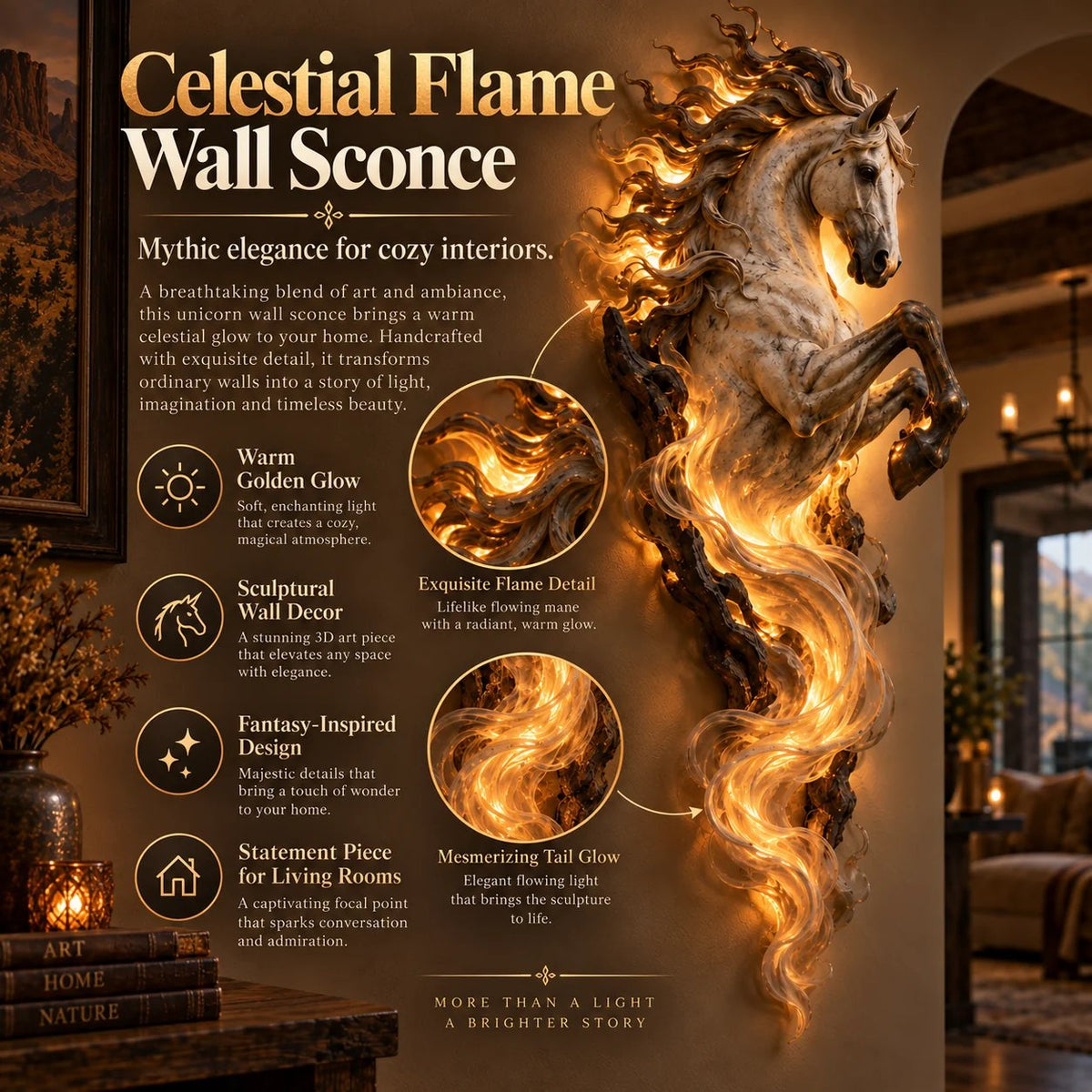 🔥Last Day 49% OFF -🦄 Celestial Flame Unicorn™ Wall Sconce – A Magical Guardian Awakens on Your Wall
