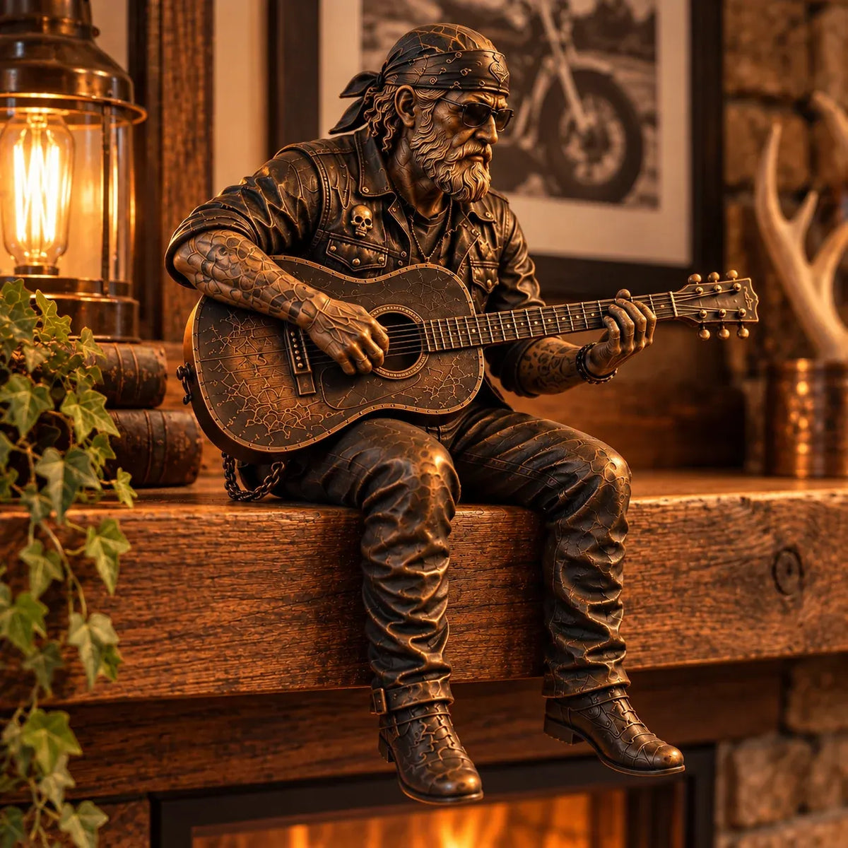 ⏳ Last Day 49% OFF – 🏍️ Old Biker Soul Shelf Sitter | 5 Rustic Rider Designs with Antique Bronze-Look Finish 🤎
