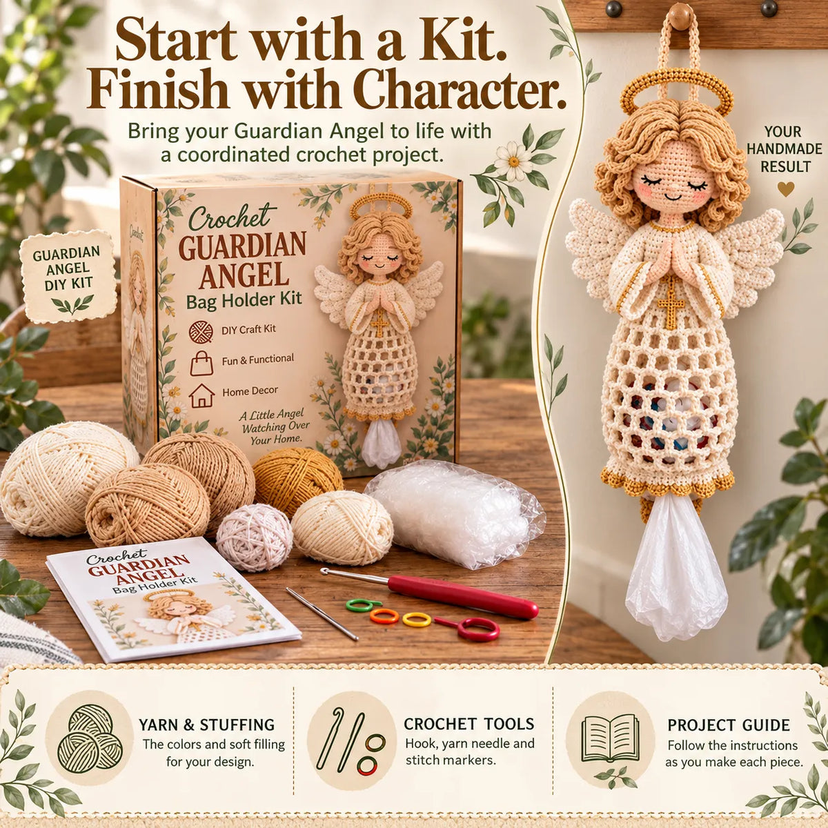🧶 Beginner-Friendly Blessed Home Crochet Bag Holder DIY Kit | 4 Faith-Inspired Designs with Yarn, Tools & Guide Included ✝️