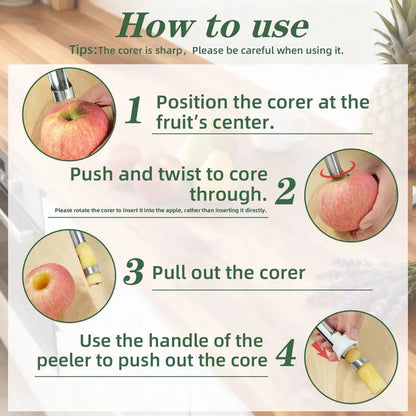 2 in 1 Apple Corer and Peeler, Apple Core Removal Tool, Stainless Steel Fruit Corer🍎