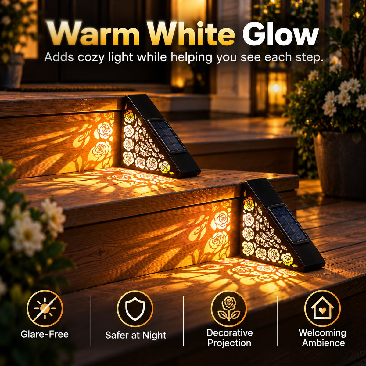 Solar Step Lights – Automatic Dusk-to-Dawn Glow, No Wiring Needed for Steps, Porches & Garden Paths