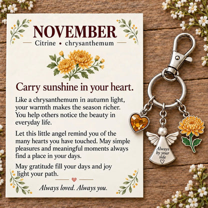 🔥Last Day Only＄13.99👼 Always By Your Side: Birth Month Angel & Flower Keychain + Keepsake Card 🌸