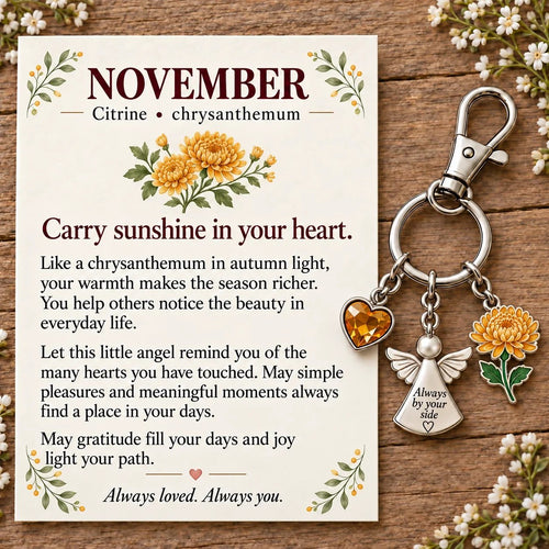 🔥Last Day Only＄13.99👼 Always By Your Side: Birth Month Angel & Flower Keychain + Keepsake Card 🌸