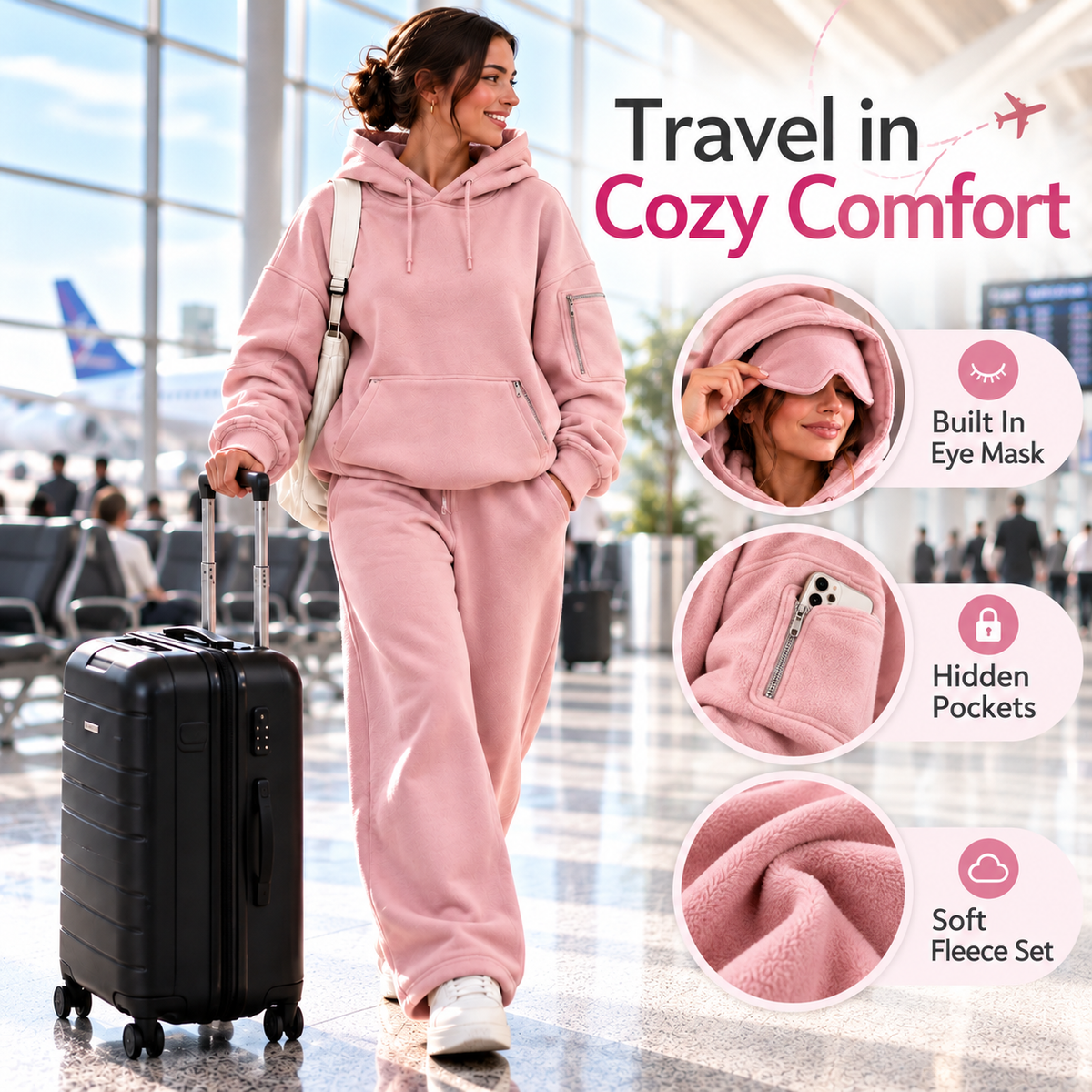 ✈️ Cozy Travel Sleep Hoodie – Built-In Eye Mask, Hidden Pockets & Oversized Comfort
