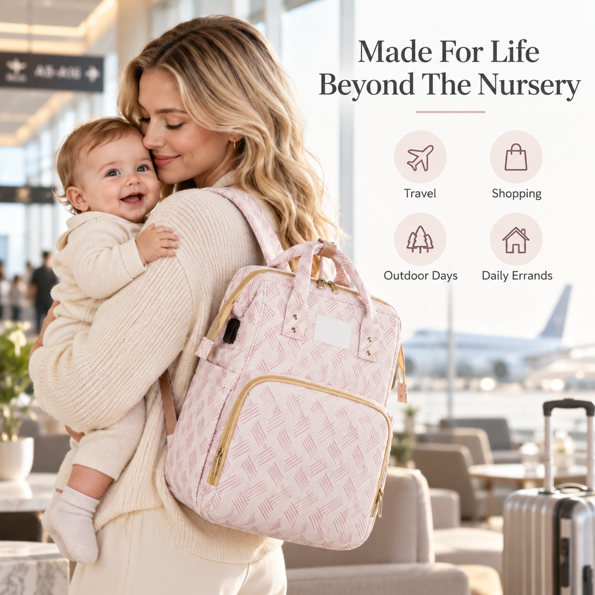👶2-in-1 Baby Diaper Bag Backpack – Fold-Out Care Space & Large Storage